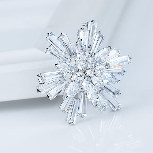 Image of Women's Cubic Zircon Snowflake Brooch Pins Elegant Clear Crystal Ice Flower Lapel Pin Breastpin
