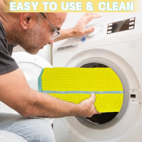 2PCS Shoe Washing Machine Bgs,Laundry Shoe Bags for Washer and Dryer, Reusable and Durable Zipper Sneaker Shoe Washing Bag, Tennis Shoe Cleaning Bag for All Shoe Types (Yellow)3