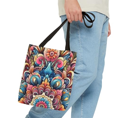 Psychedelic Flowery Mandala Tote Bag – Stylish, Bohemian, Colorful, and Durable Canvas Bag for Women3