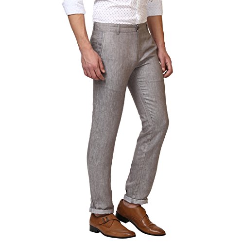 Image of Parx Linen Checkered Grey Slim Fit Trouser for Men