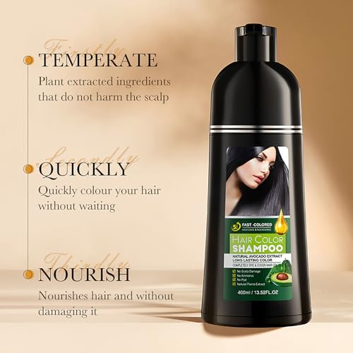 Black Hair Dye Shampoo,Black Hair Shampoo,3-In-1 Color Shampoos Gegen Graue Haare,Grauabdeckung & Pflege In Einem,Pflegendes Haarfarbe Shampoos FüR Trockenes Haar,Sham poo Gegen Graue Haare,400ml