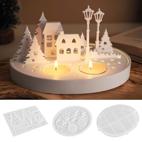 EPODA Silikonformen Gießformen Weihnachten Gießformen Silikon Haus Weihnachten Kerzenhalter Gussformen für Gips Epoxidharz Formen Gießform Tannenbaum DIY Duftkerzenherstellung