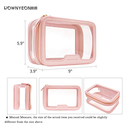 Rownyeon Clear Makeup Case Toiletry Bag Multipurpose Travel Makeup Train Case Portable Cosmetic Organizer Transparent Storage Bag Pink