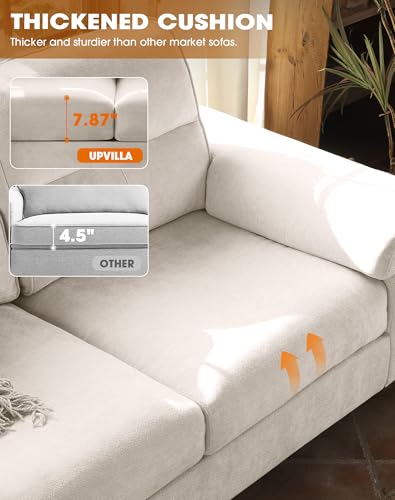 Image of Upvilla 71.25 inch Modern Sofa Couch for Living Room, Deep Seat Sofas with 8 inchCushion, Comfy 2-Seater Chenille Loveseat with Convertible Armrest, Removable Sofa Cover, High Leg (Beige)