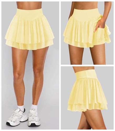 Womens Mini Pleated Skirt Skort Flowy High Waisted Ruffle Tennis Athletic Skirt for Women with Shorts Underneath Pocket2
