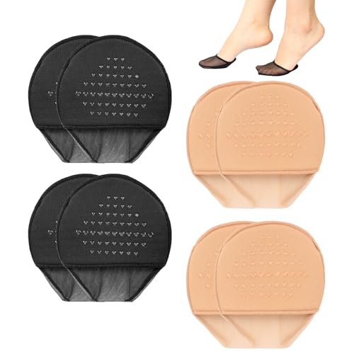 4Paar Zehensocken Damen Unsichtbare Halbsocken Für Frauen Beige/Schwarz Nahtlose Sandalen-Socken Liner Atmungsaktive Rutschfeste Ballenpolster Fersensocken Mit Polsterung Für Frauen Mädchen High Heels