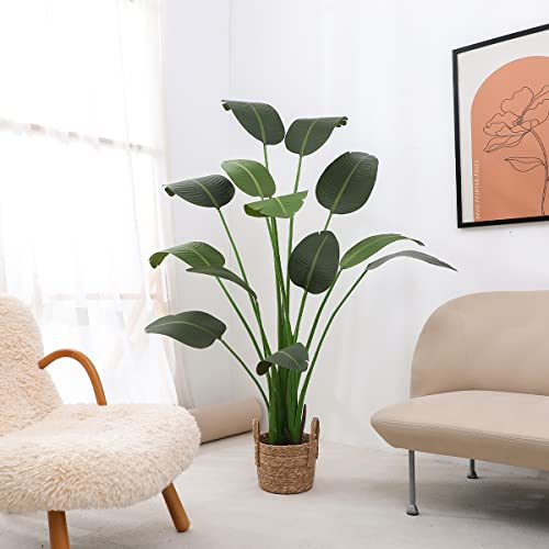 Hobyhoon 2Pcs 6Ft Artificial Bird Of Paradise Tall Silk Palm Tree In Pot Faux Plants Tropical Leaves Banana Tree For Modern Home Indoor Outdoor Office Decor #TOP2