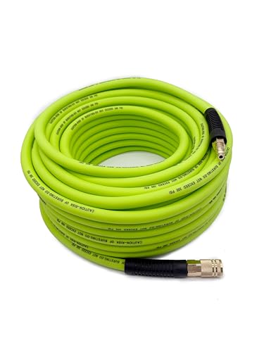 SYXQT Hybrid Air Hose 3/8 and 1/4-Inch 300 PSI Heavy Duty Lightweight Kink Resistant All-Weather Flexibility with 1/4-Inch Industrial Air Fittings and Bend Restrictors Green (Green 3/8100FT)