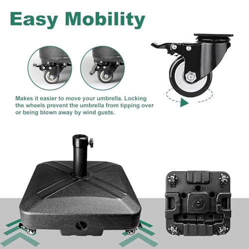 قاعدة مظلة مع عجلات، حامل مظلة السوق للاستخدام الخارجي والفناء والحديقة بجانب المسبح، سعة 35 كجم، 48 × 48 × 39 سم، اسود