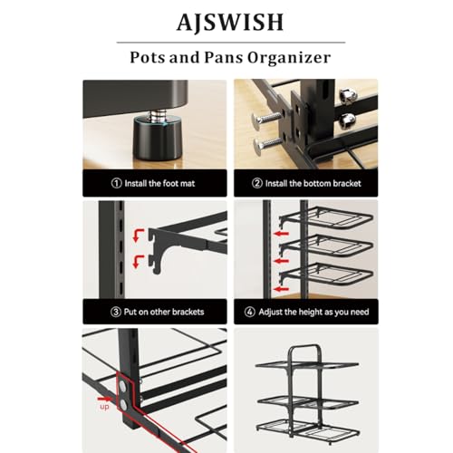 Refein Pots and Pans Organiser Rack, 2 Tier Adjustable Non-slip Dividers, Saucepan Storage Organiser for Cupboard, Kitchen Counter Cabinet Organizer Rack for Heavy-Duty Griddles Skillets, Black - Image 4