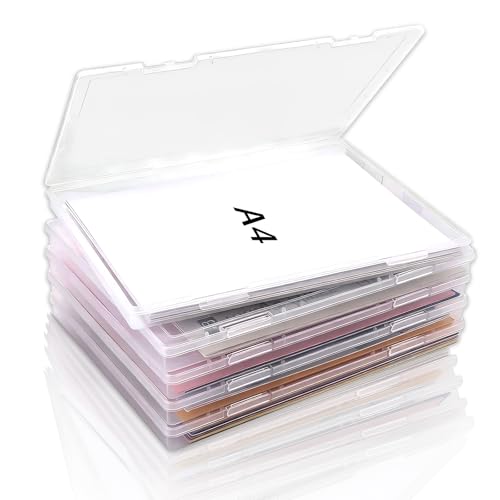 Zamety 5 Pièces Boite Rangement Plastique, Boite Rangement A4, Empilable Storage Box avec Couvercles et Fermeture à Pression, A4 Multi-Usages Plastic Box...