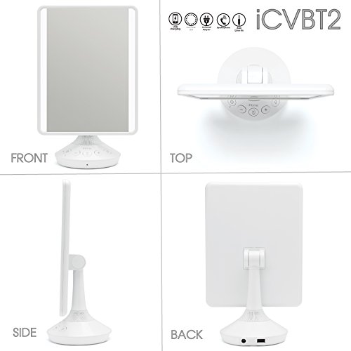 iHome 7" x 9" Reflect iCVBT2 Adjustable Vanity Mirror with Bluetooth Audio, Hands-Free Speakerphone, LED Lighting, Siri & Google Support USB Charging, Flat Panel LED Lighting (White) (White, 7" x 9") - Thumbnail 7