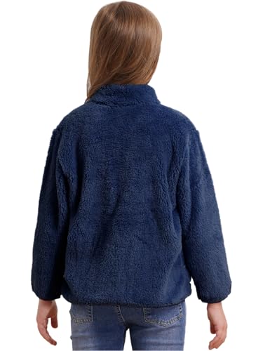 Kids Girls Fleece Jacket Coat Full-Zip Turtleneck Tops with Pocket Fall Winter Outerwear2