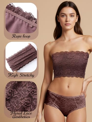 Image of Geyoga 6 Pieces Floral Lace Bralette Bandeau Bra for Women Girl Seamless Strapless Stretchy Tube Top