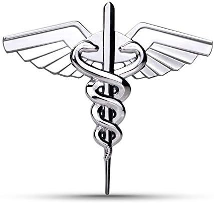3-1/4 x 3 inches Caduceus Snake Stick Wings Metal Vehicle Car Emblem Doctor Medicine Medical Chrome