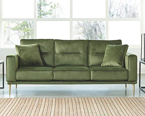 Signature Design By Ashley Macleary Modern Velvet Glam Sofa With Brass Metal Legs, Green #TOP1