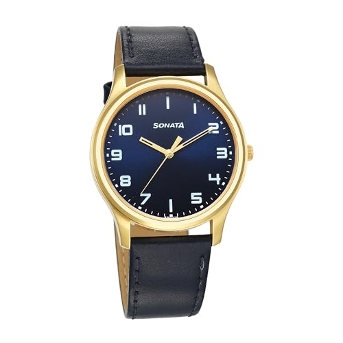 Sonata Traditional Essentials Quartz Analog Blue Dial Leather Strap Watch for Men-77082YL10 (B0CY4S2F1R) Amazon Price History, Amazon Price Tracker