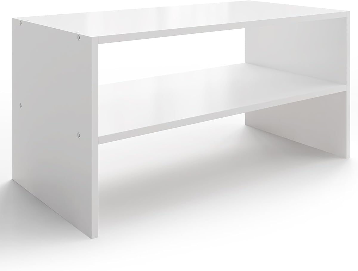 Zapatero blanco apilable de 2 niveles, tiene capacidad para 6-9 pares, 24.6 pulgadas | Organizador de zapatos de madera de 2 estantes, soporte de almacenamiento de zapatos independiente con estabilidad mejorada, se adapta al armario, entrada, oficina, dormitorio