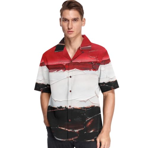 Chemise hawaïenne drapeau Yémen pour homme, coupe boutonnée à manches courtes noir et rouge
