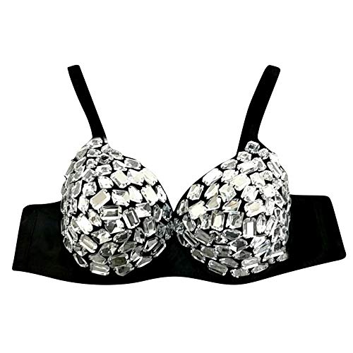Generisch Sujetador punk plateado para mujer con diamantes de imitación, Negro , L-36B-80B