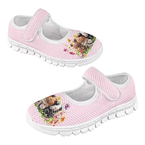 JoyLamoria Guinea Pig Floral Print Toddler Girls Dress Shoes Lightweight Mary Jane Shoes for Girls Anti Slip Ballet Shoes Soft Flats Sneakers
