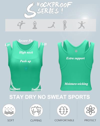 Image of RUNNING GIRL Sports Bras for Women High Impact Seamless Ribbed Longline High Neck Workout Crop Tank Tops Padded(BX3036Bright Green,S)