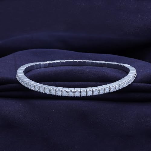 Stretch Bracelets For Women | Round Moissanite Diamond Stackable Adjustable Tennis Bracelets | 14K Gold Over Sterling Silver Jewelry Gifts For Her (2.00 Cttw To 2.50 Cttw)3