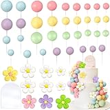 46 PCS Boho Groovy Cake Topper Mini Balls Acrylic Retro Hippie Daisy Flower Cake Topper for Wedding Party Supplies (Colorful)