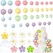 46 PCS Boho Groovy Cake Topper Mini Balls Acrylic Retro Hippie Daisy Flower Cake Topper for Wedding Party Supplies (Colorful)