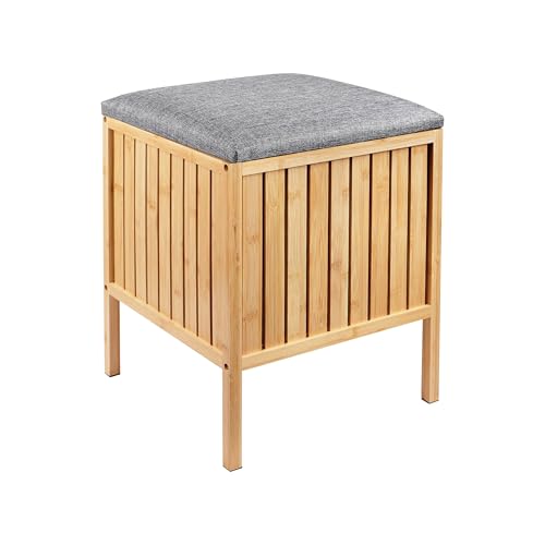 Relaxdays Panier à Linge en Bambou avec siège rembourré, Rangement, 52x39x39 cm, Naturel/Gris