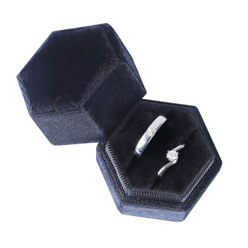 DONGKER Caja para anillos, 1 caja de anillo de terciopelo, doble ranura, hexágono para propuesta, compromiso, boda, ceremonia, San Valentín (anillo no incluido)