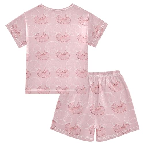 Pink Ginkgo Leaf Pajama Set Pajamas Sleepwear Nightwear Loungewear Clothes Set B04047542