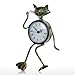 Tooarts Small Cat Desk Clock Handmade Vintage Metal Cat Figurine Decorative Table Animal Clock
