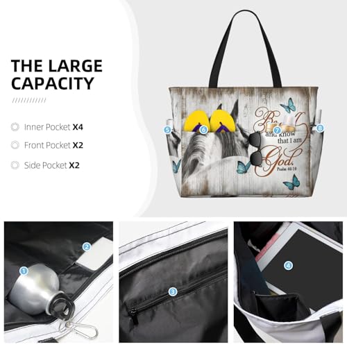 Be Still Horse Large Capacity Waterproof Beach Travel Bag With Multiple Pockets - Sandproof Tote For Swimming & Camping3