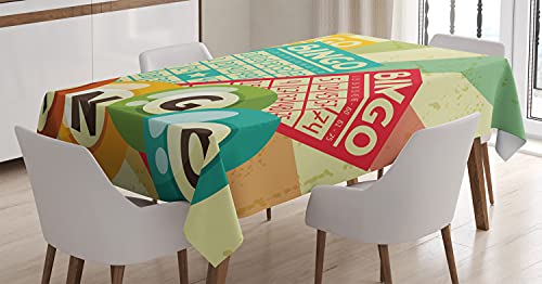 Ambesonne Vintage Tablecloth, Bingo Game With A Ball And Cards Pop Art Style Of Lottery And Hobby Celebration Theme Of An Artwork, Dining Room Kitchen Rectangular Table Cover, 60" X 84", Yellow Green #TOP11