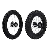 LOYALHEARTDY 60/100-14 Front & 80/100-12 Rear Off-Road Motorcycle Wheels for Dual-Sport Bikes, Black Aluminum