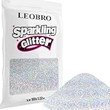 LEOBRO 100g / 3.5 oz Silver Glitter, Holographic Fine Glitter for Crafts, Resin, DIY Jewelry Keychains Flowers Party Decorations, Holographic Silver