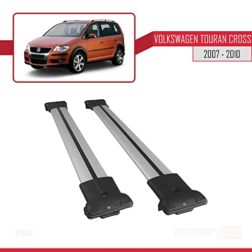 accessorypart Compatible avec Volkswagen Touran Cross Pre-Facelift 2007-2010 Fly Model Barres de Toit Railing Porte-Bagages de Voiture Gris Aluminium 2 Barres - Image 3