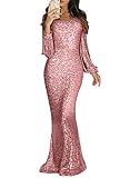 abendkleid rosa spitze lang Franse Glänzend Langarm Kleider, Bodenlang Wasserfallende Effekt.