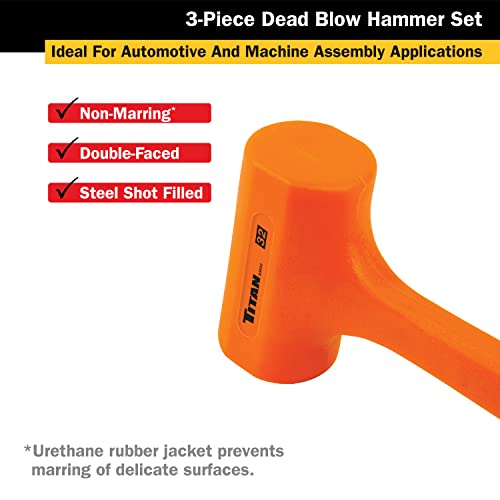 Titan 63143 3-Piece Dead Blow Hammer Set, Includes 1lb, 2lb & 3lb with Non-slip Diamond Textured Handles, Spark & Rebound Resistant