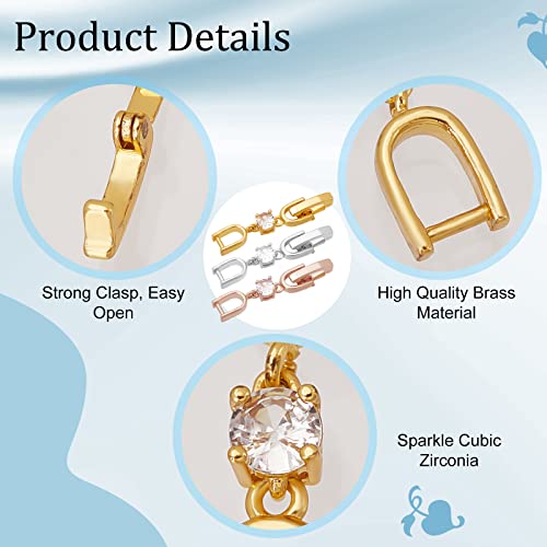 Beebeecraft 6Pcs 3 Colors Bracelet Extender Clasp Gold Plated Crystal Rhinestone Foldover Extension Clasps For Bracelet Necklace And Jewelry Making #TOP4
