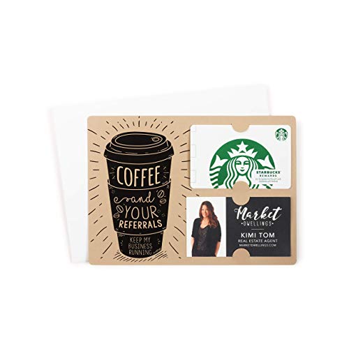 SET of Coffee Gift Card and Business Card Holder | Greeting Card with Envelope | Real Estate Agent Marketing | Promote Business | M3-M008