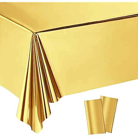 VReder Gold Foil Disposable Tablecloth, 2 pack 137x274cm Rectangular Party Table Cover for Outdoor Picnic Weddings Birthday Parties, Anniversary Decorations Cover