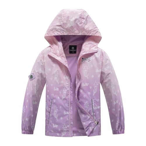 Image of MGEOY Girls Rain Jacket Lightweight Waterproof Hooded Cotton Lined Raincoat Windbreaker for Kids Size 4-12 Years