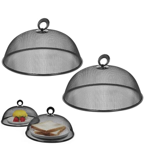sengcengs Netz-Abdeckung für Lebensmittel 2 Stück Runde Lebensmittel Abdeckung Fliegenhaube mit Feinem Atemnetz Hergestellt mit Griff Lebensmittel zu Schützen für Küche Picknick(Schwarz)
