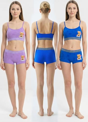 Image of ToBeInStyle Girl Pack of 6 Set Spaghetti Strap Training Bras & Boyshorts Bikinis