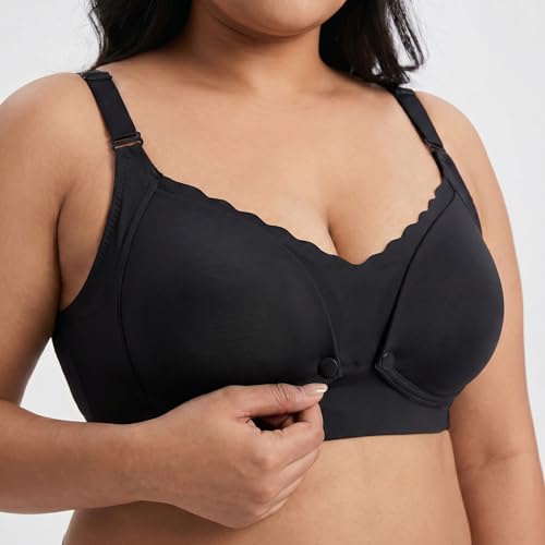 Image of ELEG & STILANCE Maternity Feeding Bra Padded Nursing Bra with Adjustable Straps Easy Baby Breastfeeding New Moms Back Hook Closure
