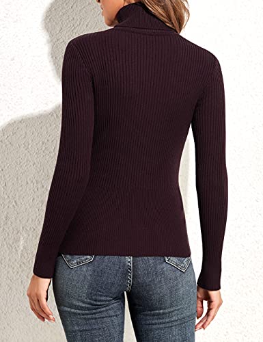 Image of PrettyGuide Women's Ribbed Turtleneck Long Sleeve Sweater Tops Windsor Wine XL