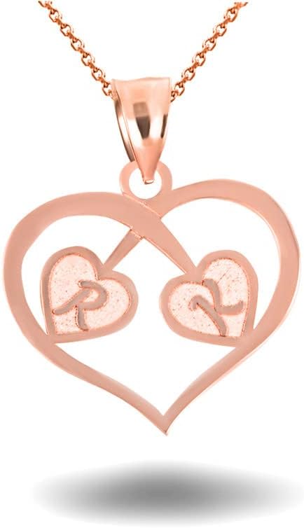 10K or 14K Rose Gold Personalized Name Heart Initials Pendant Necklace - Choice of Chain Length or Charm Only