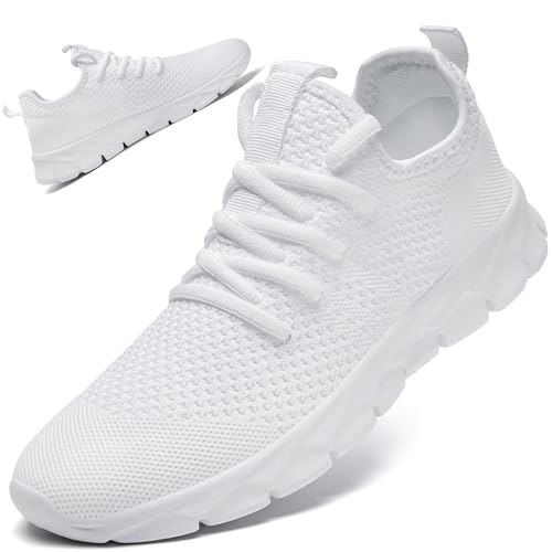 Mens Trainers Running Walking Shoes Slip On Sneakers Gym White Size 9 Workout Work Casual Shoes Tennis Walk Sport Training Breathable Lightweight Fashion Shoe